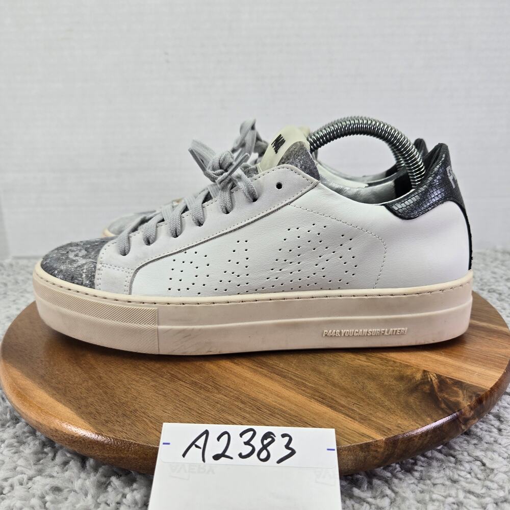 P448 Womens 40 Thea Jun Drop White Metallic Silver Casual Daily Platform Sneaker